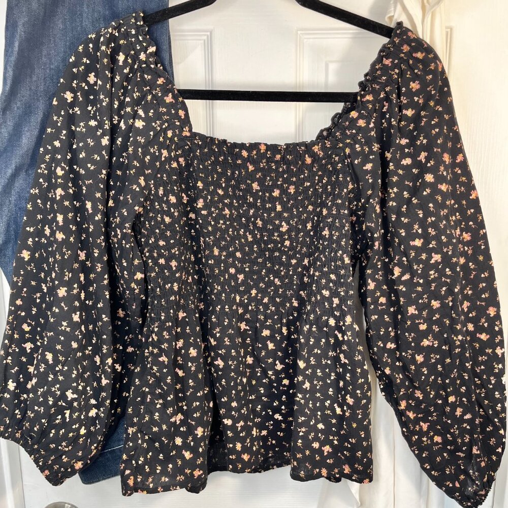 Madewell Lucie Georgette Smocked Peplum Floral Print Blouse in Stem Scatter 4